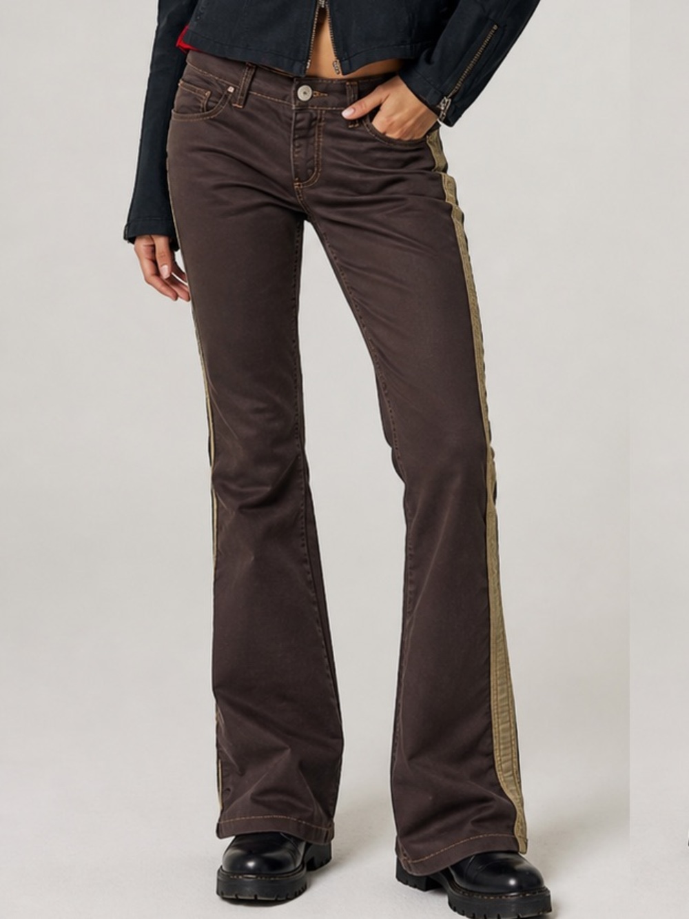 Vintage Panno Flavor Nylon Brown Pants with tan leg Stripe Size 9 Made USA NEW